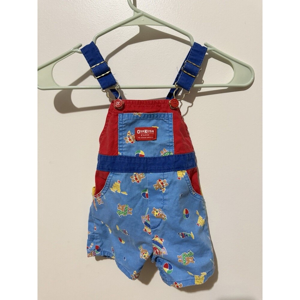 VTG Oshkosh B'Gosh Baby Boys Overalls Shorts Size 12M Teddy Bears Made in USA